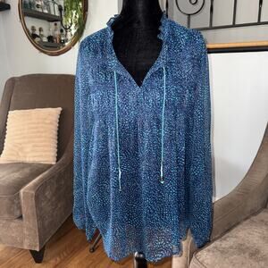 Roxy Women’s Blouse Size S Ruffle Neck Viscose Peasant Cottagecore Flowy Top